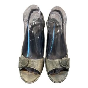 Cole Haan Wedge Slingback Platform Peep Toe Heels‎ Gray Leather